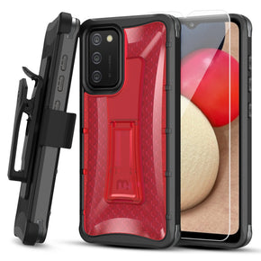 Samsung Galaxy A02s Warrior Series Combo Case (with Kickstand, Holster, and Tempered Glass)