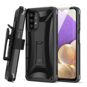 Samsung Galaxy A32 5G Warrior Series Holster Combo Case (with Kickstand and Tempered Glass) - Black/Black
