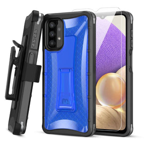 Samsung Galaxy A32 5G Warrior Series Holster Combo Case (with Kickstand and Tempered Glass) - Blue/Black
