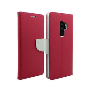 Samsung Galaxy S9 Plus G965 Deluxe Dual Flip PU Leather Case - Hot Pink/White
