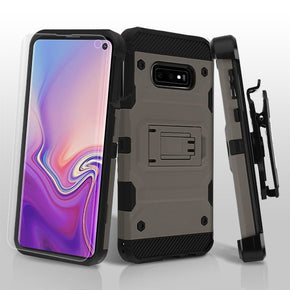 Samsung Galaxy S10e 3-in-1 Storm Tank Hybrid Protector Cover Combo (with Holster + Full-Coverage Screen Protector) - Dark Grey / Black