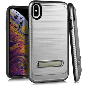 Apple iPhone XS Max Slim Hybrid Brushed Case with Metal Stand - Grey