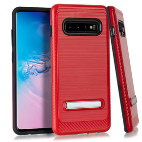 Samsung Galaxy S10 Plus Brushed Metal Stand Case - Red