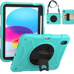 Apple iPad 10.9 (2022) 3-in-1 Tough Hybrid Tablet Case w/ Kickstand, Hand and Shoulder Strap - Teal