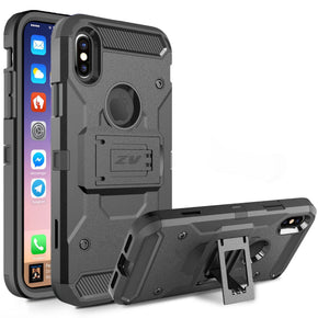Apple iPhone XS/X Tough Armor Style 2 Kickstand Hybrid Case [with Holster] - Black / Black