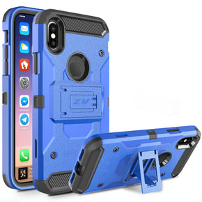 Apple iPhone XS/X Tough Armor Style 2 Hybrid Kickstand Case [with Holster] - Blue / Black