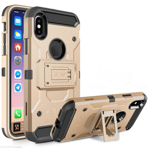 Apple iPhone XS/X Tough Armor Style 2 Kickstand Hybrid Case [with Holster] - Gold / Black