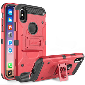 Apple iPhone XS/X Tough Armor Style 2 Kickstand Hybrid Case [with Holster] - Red / Black