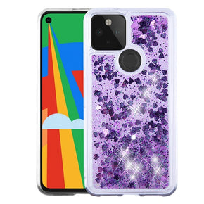Google Pixel 5 Quicksand Glitter Hybrid Protector Cover - Purple Hearts