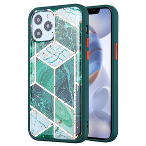 Apple iPhone 12 / 12 Pro (6.1) Hybrid Design Case - Green Marbling / Green