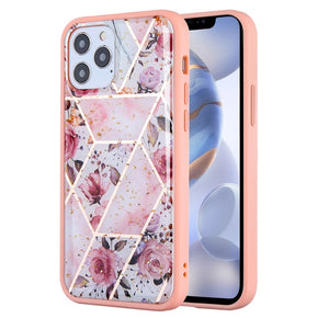 Apple iPhone 12 / 12 Pro (6.1) Hybrid Design Case - Roses Marbling / Pink