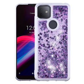 T-Mobile REVVL 4+ Quicksand Glitter Hybrid Protector Cover - Purple Hearts