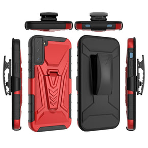 Samsung Galaxy S21 FE  Holster Clip Combo Case (with Kickstand) - Red / Black
