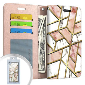 Apple iPhone 13 Pro Max (6.7) Design WP3 Wallet Case (w/ Magnetic Closure) - Pink Marble