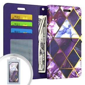 Apple iPhone 13 Pro Max (6.7) Design WP3 Wallet Case (w/ Magnetic Closure) - Purple Marble