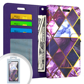 Motorola Moto G Pure / Moto G Power (2022) Design WP3 Wallet Case (w/ Magnetic Closure) - Purple Marble