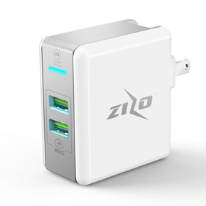 ZIZO H5 Dual USB Travel Adapter [with ZizoBoost and ShockIQ Fast Charging] - White