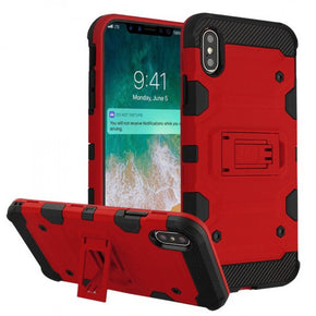 Apple iPhone XS Max 3-in-1 Storm Tank Hybrid Protector Cover with Kickstand - Red / Black