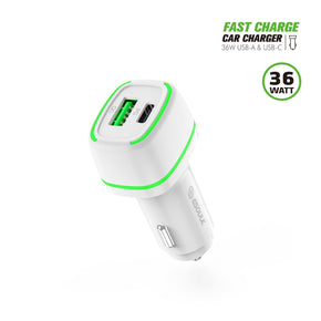 EA15P-WH: 36W Fast Car Charger 18W PD+18W QC - White