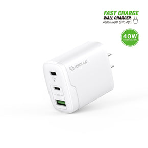 EA18-WH: 40W Dual PD+QC Fast Wall Charger - White