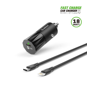 Esoulk 18W PD Fast Charger Car & 3FT C To 8Pin Cable For IPhone