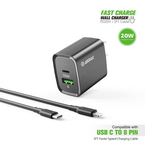 EC49-CL: 20W PD+QC FAST WALL CHARGER & 5FT USB C TO 8PIN CABLE