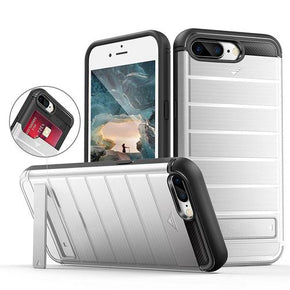 Apple iPhone 8/7 Plus Card Holder Hybrid Case with Horizontal Kickstand - Silver