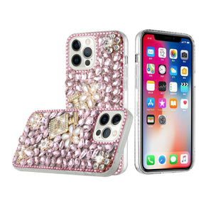 Apple iPhone 13 Pro Max (6.7) Full Diamond Ornaments Case (Pearl Flowers with Perfume) - Light Pink