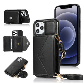 Samsung Galaxy A12 5G ELEGANT Card Holder Leather Wallet Case (w/ Magnetic Closure & Lanyard) - Black