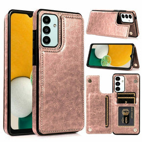 Samsung Galaxy A13 5G Luxury Card Holder Leather Case (w/ Magnetic Closure) - Rose Gold