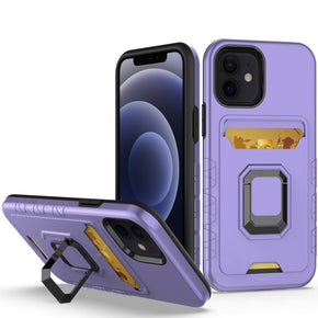 Apple iPhone 11 (6.1) Brushed Metal Hybrid Case (w/ Card Holder and Magnetic Ring Stand) - Purple
