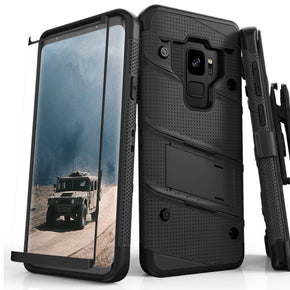 Samsung Galaxy S9 Volt Holster Combo Case with Tempered Glass - Black/Black
