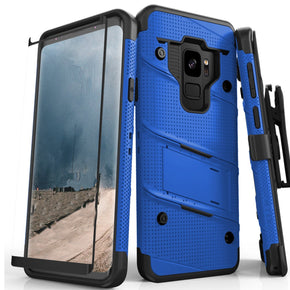 Samsung Galaxy S9 Volt Holster Combo Case with Tempered Glass - Blue/Black